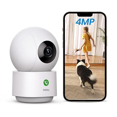 aosu 4MP Security Camera Indoor, 2.5K Baby Monitor Pet Camera 360° for Home Security, WiFi Camera with 5/2.4 GHz Wi-Fi, One-Touch Call, Smart Motion