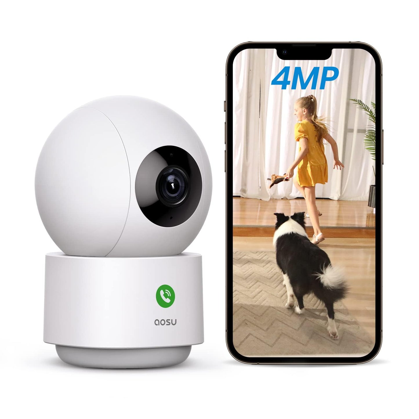 aosu 4MP Security Camera Indoor, 2.5K Baby Monitor Pet Camera 360° for Home Security, WiFi Camera with 5/2.4 GHz Wi-Fi, One-Touch Call, Smart Motion