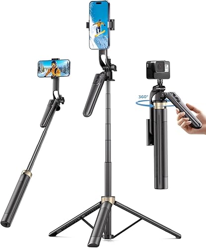 72" Phone Tripod, Tripod for iPhone with Wireless Remote Control, Portable Selfie Stick for iPhone, Live Streaming, Video Recording, Compatible