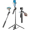 72" Phone Tripod, Tripod for iPhone with Wireless Remote Control, Portable Selfie Stick for iPhone, Live Streaming, Video Recording, Compatible