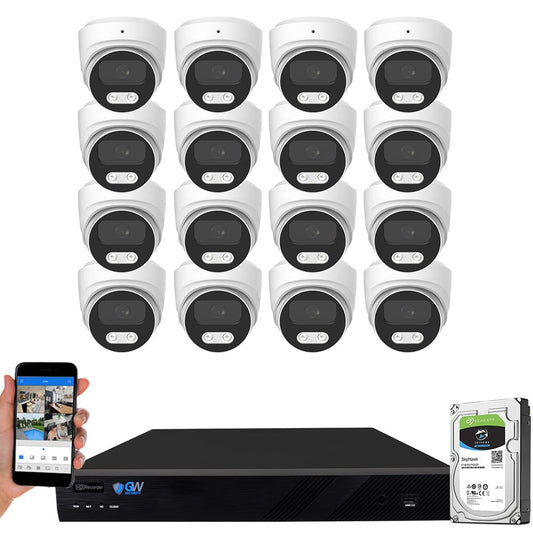 GW Security 16 Channel 12MP NVR 4K Security Camera System with 16 x 8MP PoE Spotlight Color Night Vision Outdoor/Indoor Microphone Dome Cameras, Smart