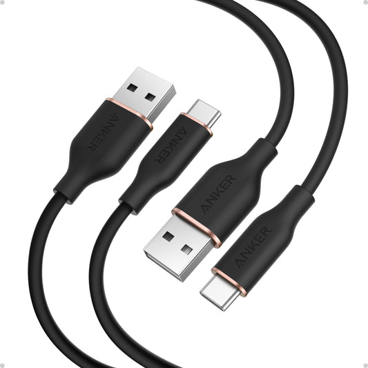 Anker Type C Cable?2 Pack USB A to USB C Flow Cord, Fast Charging for iPhone 17 16 or Max Plus and More (3FT, Black)