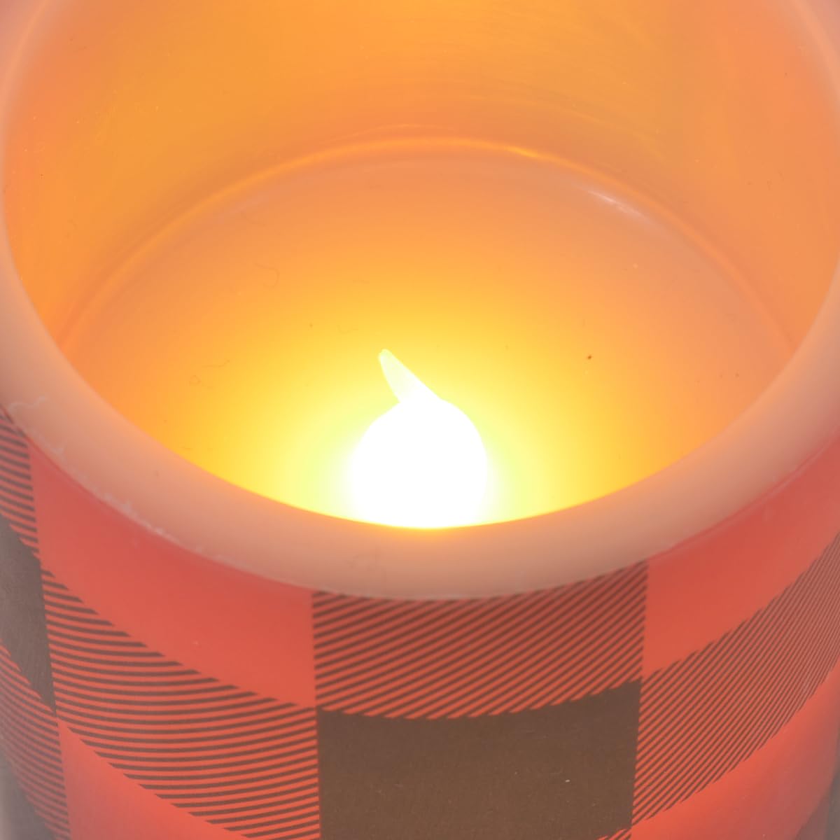 Mark Feldstein & Associates Buffalo Plaid Winter Holiday LED Flameless Pillar Candles, Set of 3, Red and Black, 6 Inch