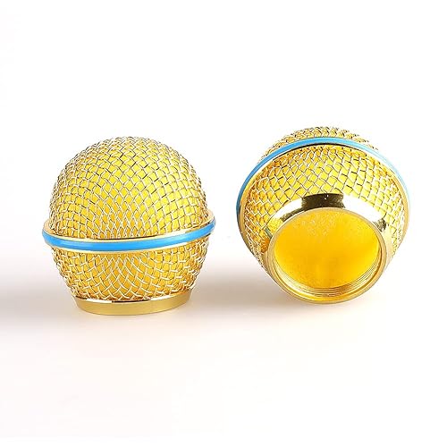 2x ZRAMO Microphone Ball Head Mesh Grill for Performance Plus SM58 BETA58 SM58LC Style Gold Mesh OEM Replacement Microphone Grille