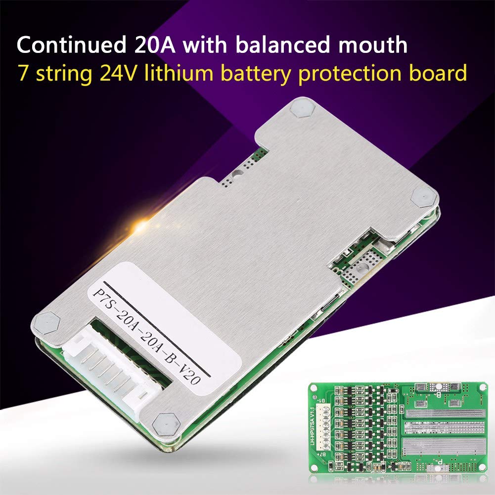 Yanmis 24V 20A 7S Lithium Battery Board with Balancing Function, Micro SATA Plug, Grey