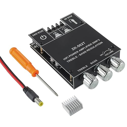 EPLZON 50W+50W Bluetooth Amplifier Board with Treble and Bass Control TPA3116D2 Chips DC 9-24V BT and AUX Inputs 2.0 Channel Stereo AMP Board for DIY
