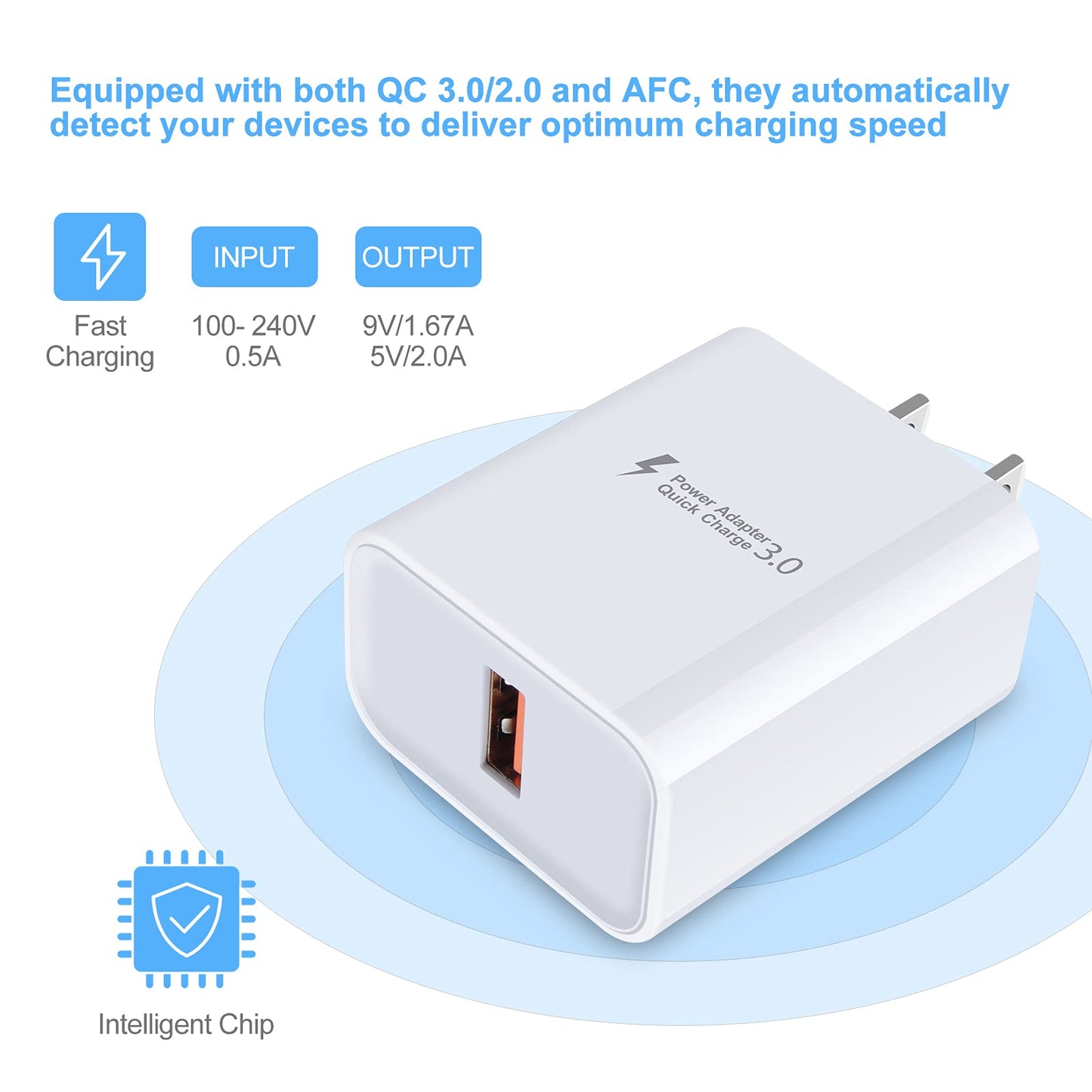 Quick Charge 3.0 Wall Charger Block Plug,USB Cube Power Adapter Fast Charging Block for Samsung Galaxy S24 S23FE A15 A25 A14 A13 A54 S22 S21 S10 S9 S8