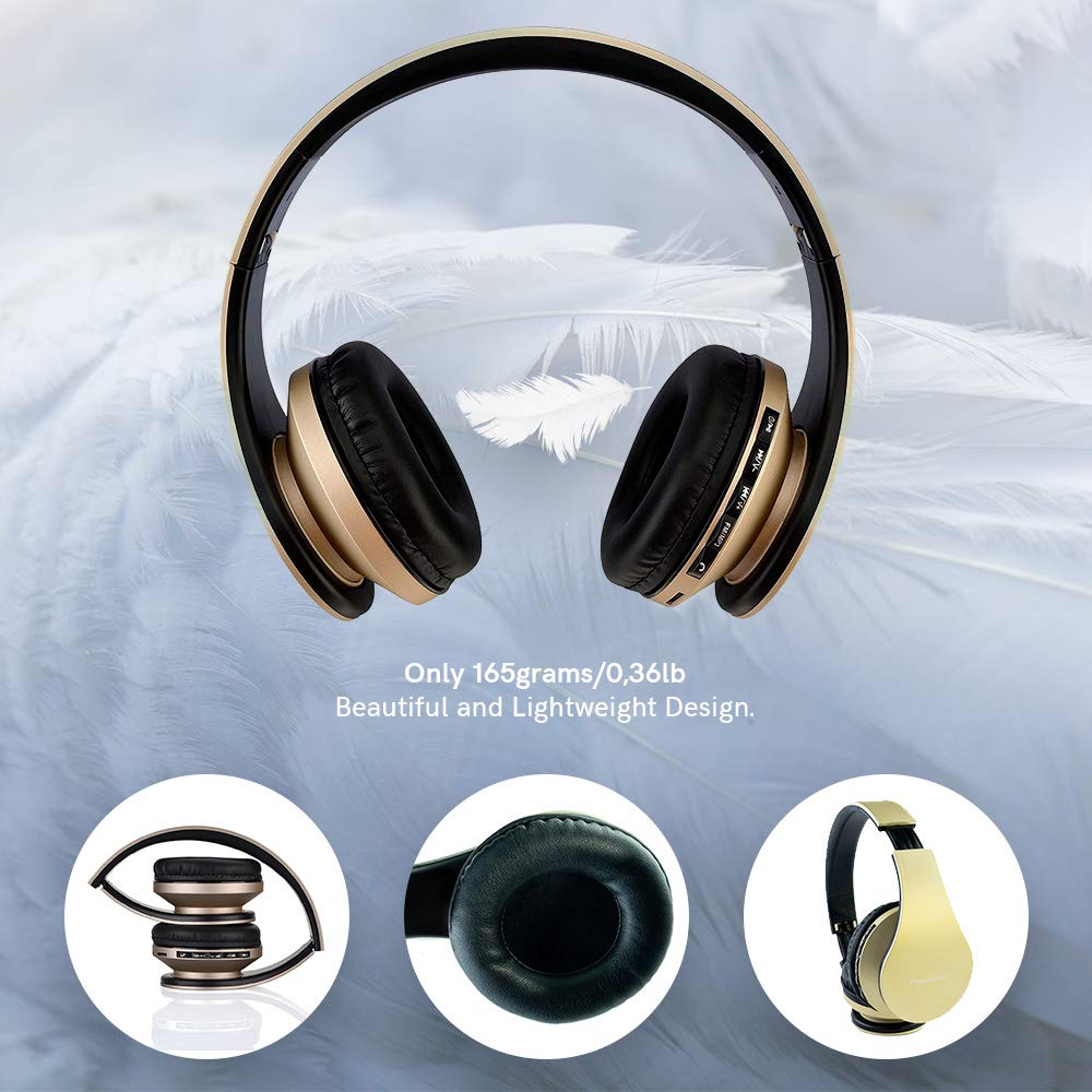 PowerLocus Wireless Bluetooth Over-Ear Stereo Foldable Headphones, Wired Headsets Rechargeable with Built-in Microphone for iPhone, Samsung, LG, iPad…