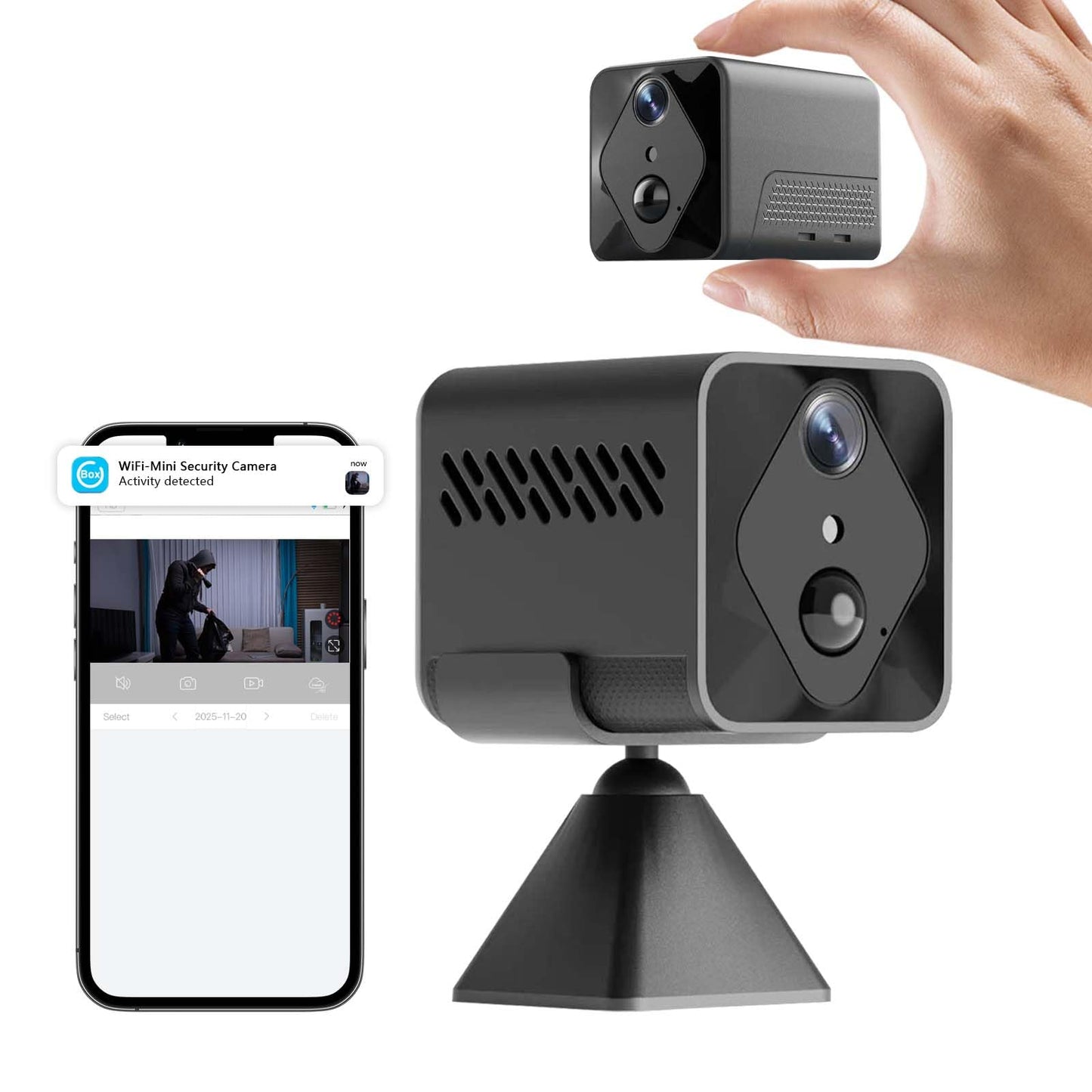 Centvicam Mini WiFi Wireless Camera, 2K Indoor Hidden Camera for Home Security, Portable Battery Operated Small Camera, Auto Night Vision and APP