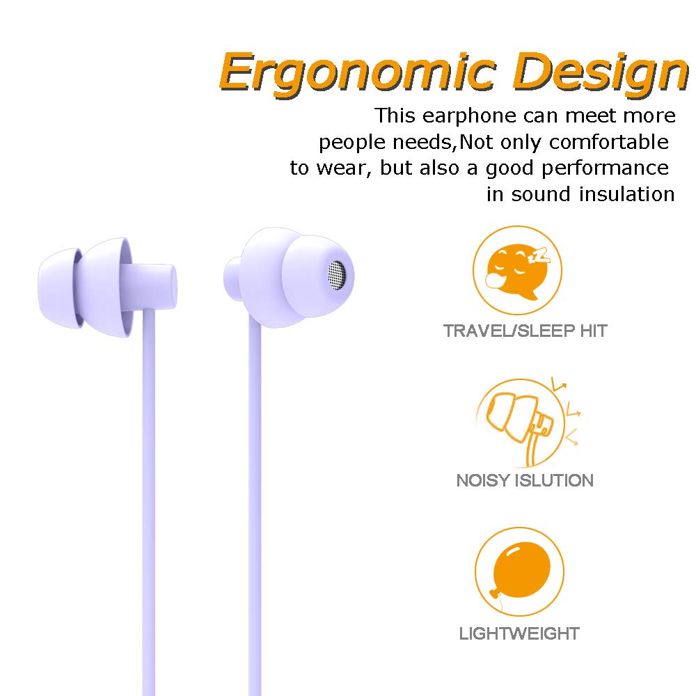 MAXROCK (TM Total Soft Silicon Headphones with Mic Sleep Travel Choice for Cellphones Tablets and 3.5mm Jack (Violet)