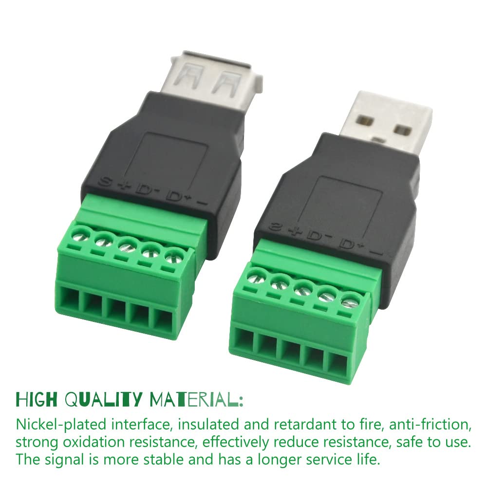 WMYCONGCONG 4 PCS USB 2.0 Type A Male Female to 5 Pin Female Bolt Screw w/Shield Terminal Plug Adapter Connector Converter