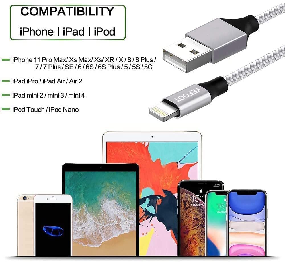 [Apple MFi Certified] 6Pack(3/3/6/6/6/10FT) iPhone Charger Nylon Braided Fast Charging Lightning Cable Compatible iPhone…