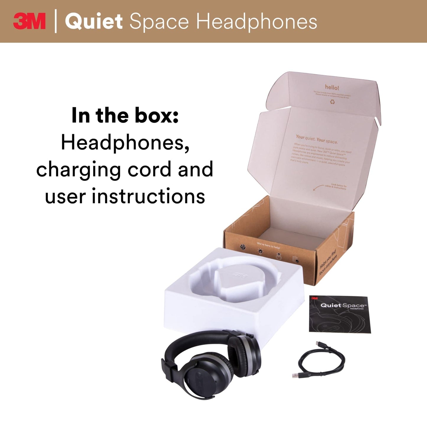 3m QUIETSPSIOC Quiet Space Headphones, Black