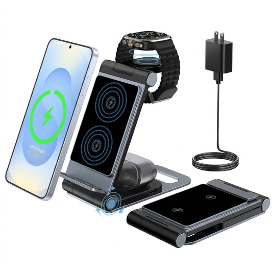 Wireless Charger for Samsung 3 in 1 Wireless Charging Station Foldable Wireless Charger Stand for Samsung S26 S25 Ultra S24 S23 S22 S21 / Z Flip/Z