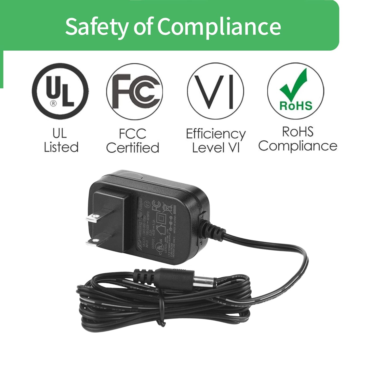Security-01 AC to DC 6V 1A Power Supply Adapter,Plug 5.5mm x 2.1mm,UL Listed（Pack of 2）