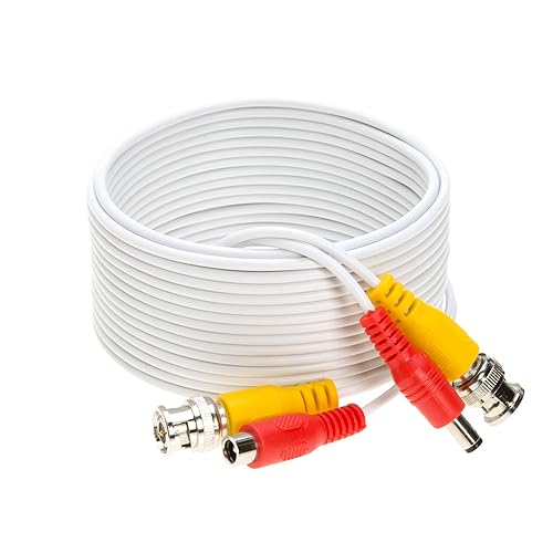 Cables Direct Online 100FT White Premade BNC Video Power Cable Extension Wire for CCTV, Security Camera, DVR, Surveillance System, All in One Plug