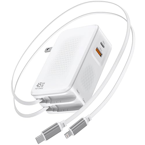 4-in-1 Retractable Charger with USB-C & Lightning Cable,45W GaN Wall Charge