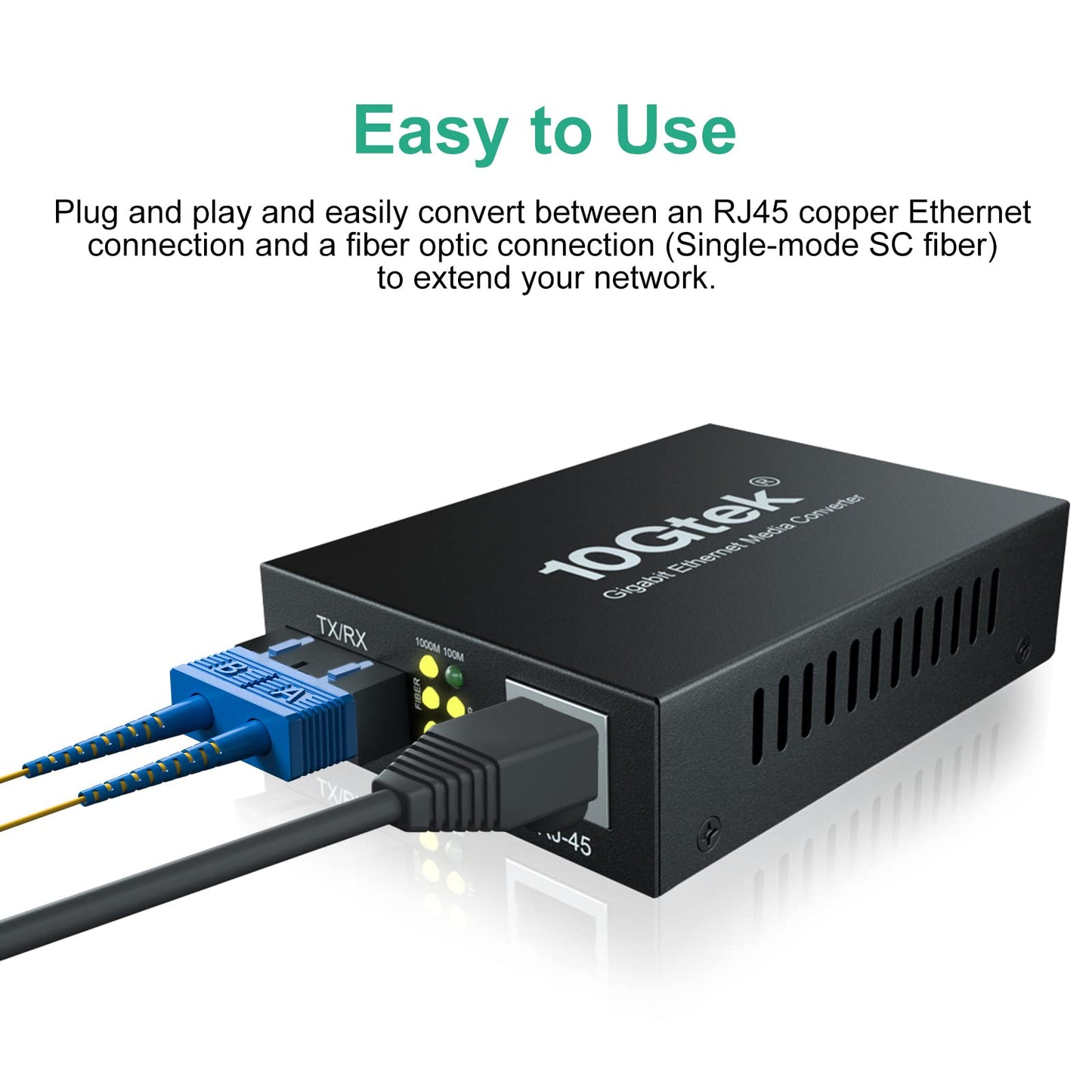 ipolex Gigabit Single-Mode SC Fiber to Ethernet Media Converter, Built-in 1000Base-LX SFP Module, 1310nm, SMF, Duplex, 20KM, Dual SC Fiber
