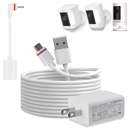 KAROTTO 10Ft USB-C Power Cord with Adapter Compatible with Ring Pan-Tilt Mount/Stick Up Cam Battery Pro/3rd Gen/2nd Gen/Plug-in, Spotlight Cam Battery