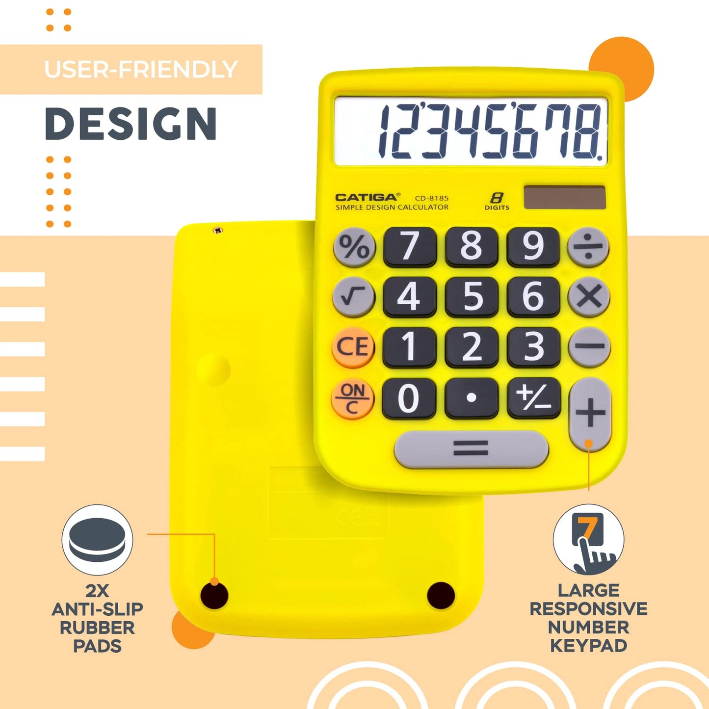 CATIGA Desktop Calculator 8 Digit with Solar Power and LCD Display, Big Buttons, for Home, Office, School, Class and Business, 4 Function Small Basic