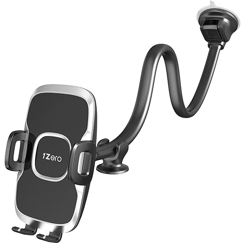 1Zero Solid Car Truck Phone Mount Holder with 14-Inch Gooseneck Long Arm, Windshield Window Mobile Holders w/Industrial-Strength Suction Cup