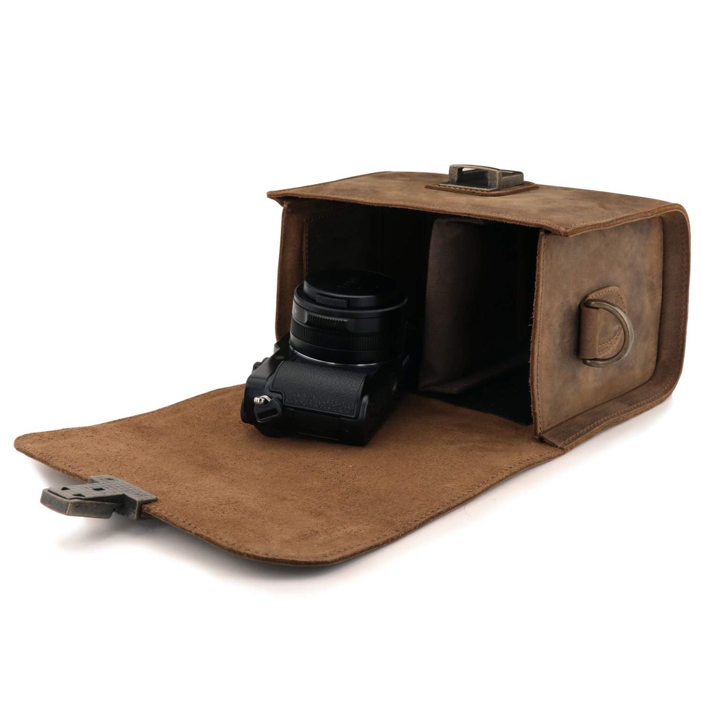 MegaGear Pebble Genuine Leather Camera Messenger Bag for Mirrorless, Instant and DSLR Cameras