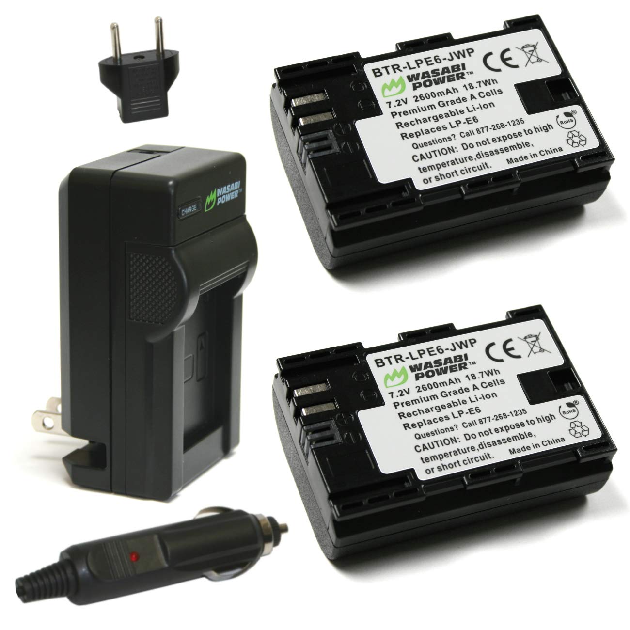 Wasabi Power LP-E6, LP-E6N Battery (2-Pack) and Charger for Canon EOS 5D Mark II/III/IV, 5DS, 5DS R, 6D, 6D Mark II, 7D, 7D Mark II, 60D, 70D, 80D