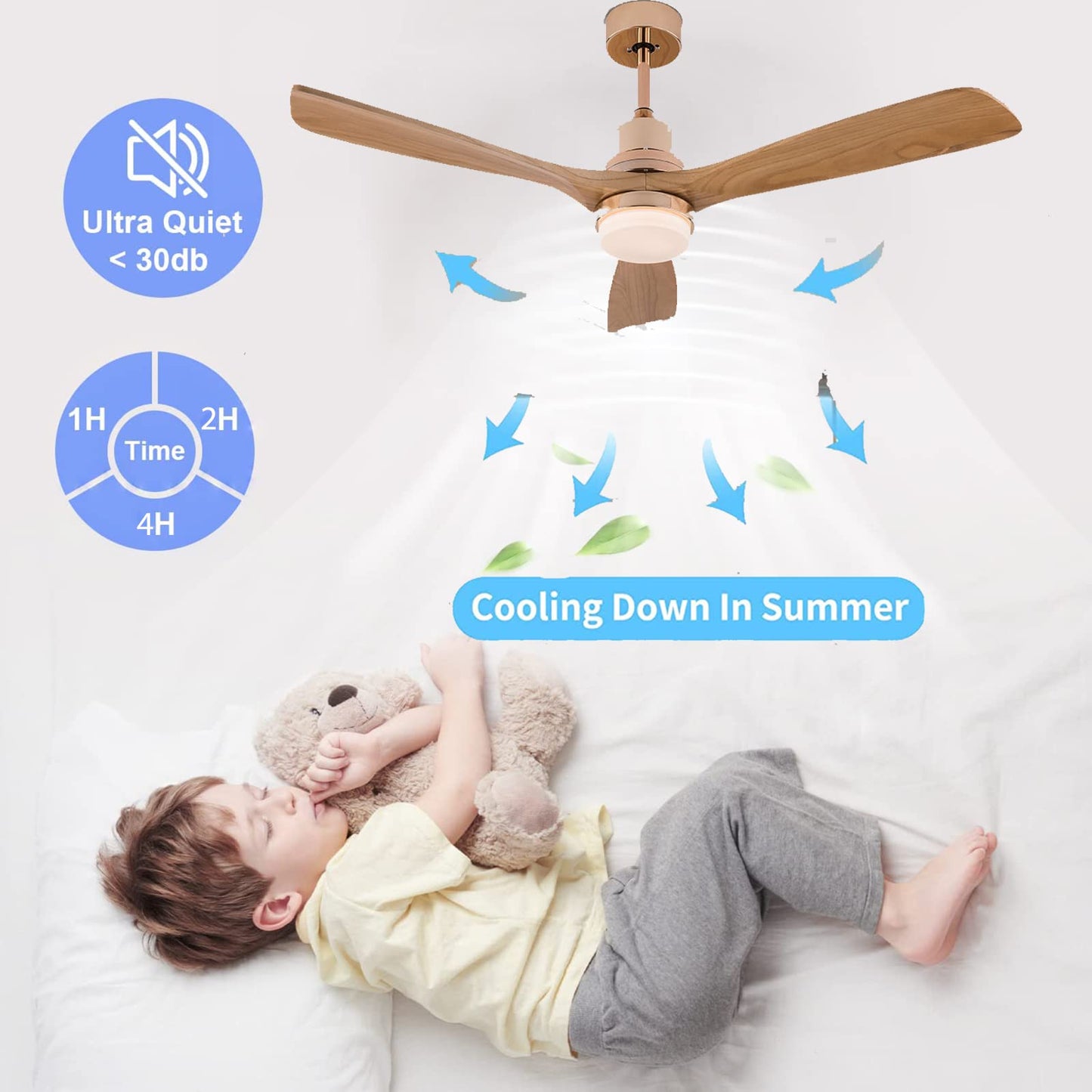Kaichenyt 48" Fan Light- 3 Color Temperature Adjustable, 6 Speed Settings, Remote Control, 2200 Lumens, Quiet Ceiling Fan with LED Light for Kitchen