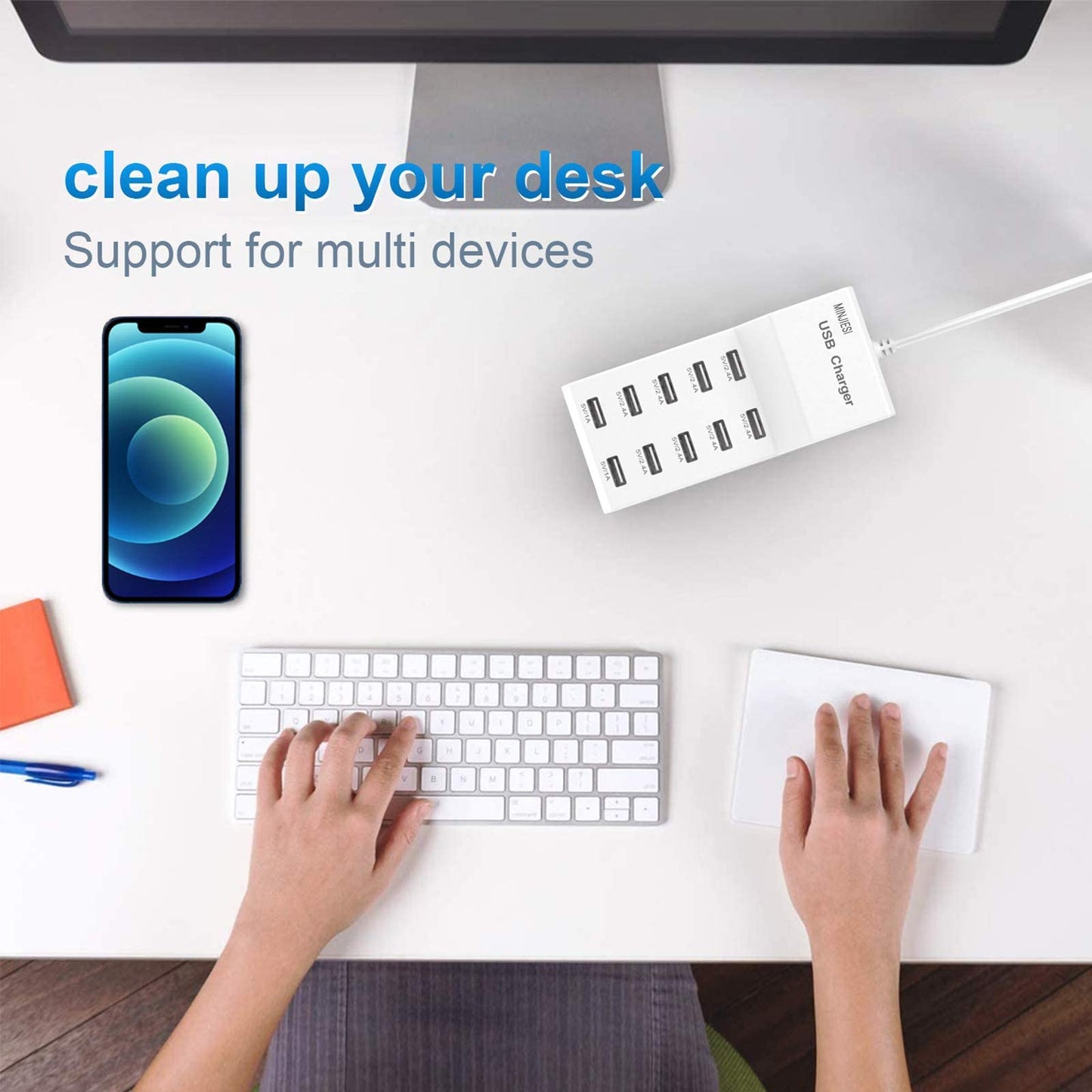 USB Charging Stations 50w10A 10 Ports Multiple Charging Block/Power USB Strip for iPhone Android Smartphone Tablet Smart Watch AirPods Samsung