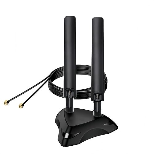 High Gain 10dBi WiFi Antenna, Tri-Band 2.4/5/6GHz for Router & PC, Long Range RP-SMA Male Magnetic Base with 4FT Extension Cables - Boost Signal