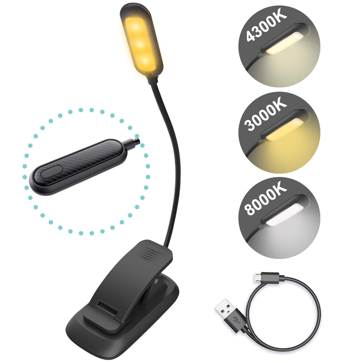 HONWELL Book Light Rechargeable Clip on Reading Light Dimmable Brightness Reading Lights for Books in Bed 3 Lighting Modes Best Kids Book Light