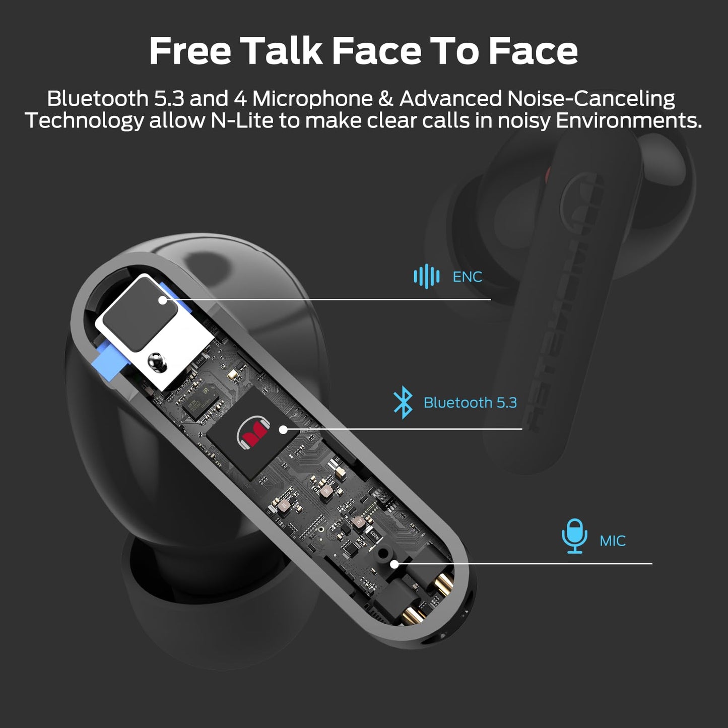 Monster N-Lite Clear Talk Wireless Earbuds Bluetooth 5.3 Headphones with IPX8 Waterproof, CVC 8.0 Noise Reduction, Fast Charging for Sport