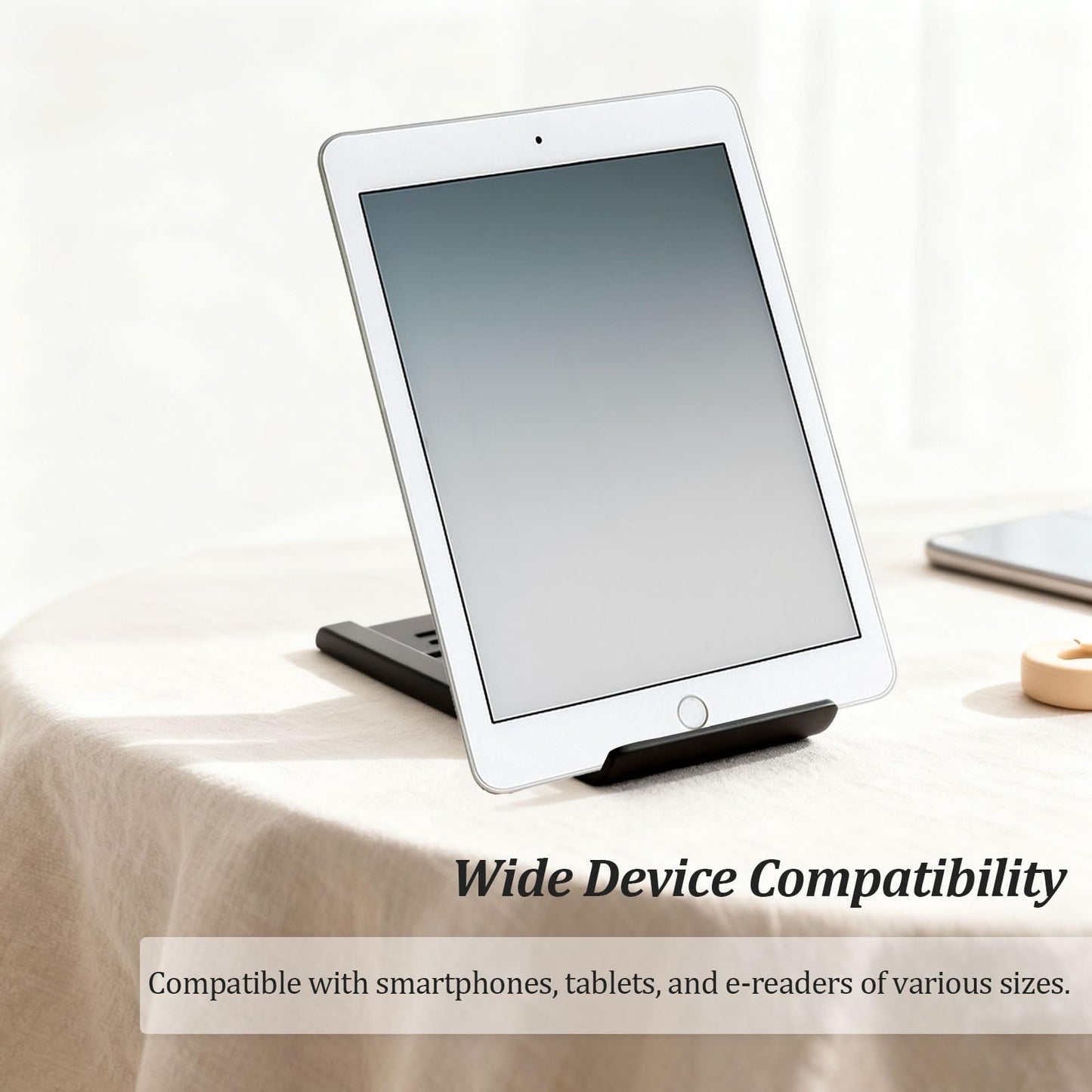 Attkryy Compact Adjustable Foldable Phone Stand for Desk - Black, Mini Mobile Holder for iPhone, Kindle, and Smartphones