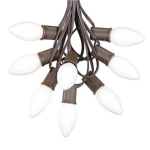 Novelty Lights 25 Foot C9 White Ceramic Christmas String Light Set - Outdoor Christmas Light String - - Opaque Christmas Bulbs - Roofline Light String