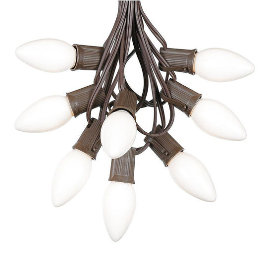 Novelty Lights 25 Foot C9 White Ceramic Christmas String Light Set - Outdoor Christmas Light String - - Opaque Christmas Bulbs - Roofline Light String