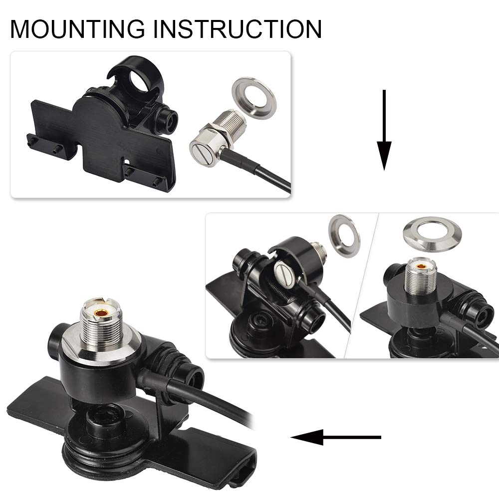 Bingfu Antenna Lip Mount Bracket for Car & Truck - 5m RG58 Coaxial Cable with UHF PL259 Male to SO239 Female Bulkhead Connector - Compatible with Ham