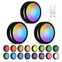 SIXDEFLY Wireless 16 Color Changing LED Puck Light 3 Pack LED Under Cabinet Lighting Closet Light Battery Powered Night Lights with Remote Control