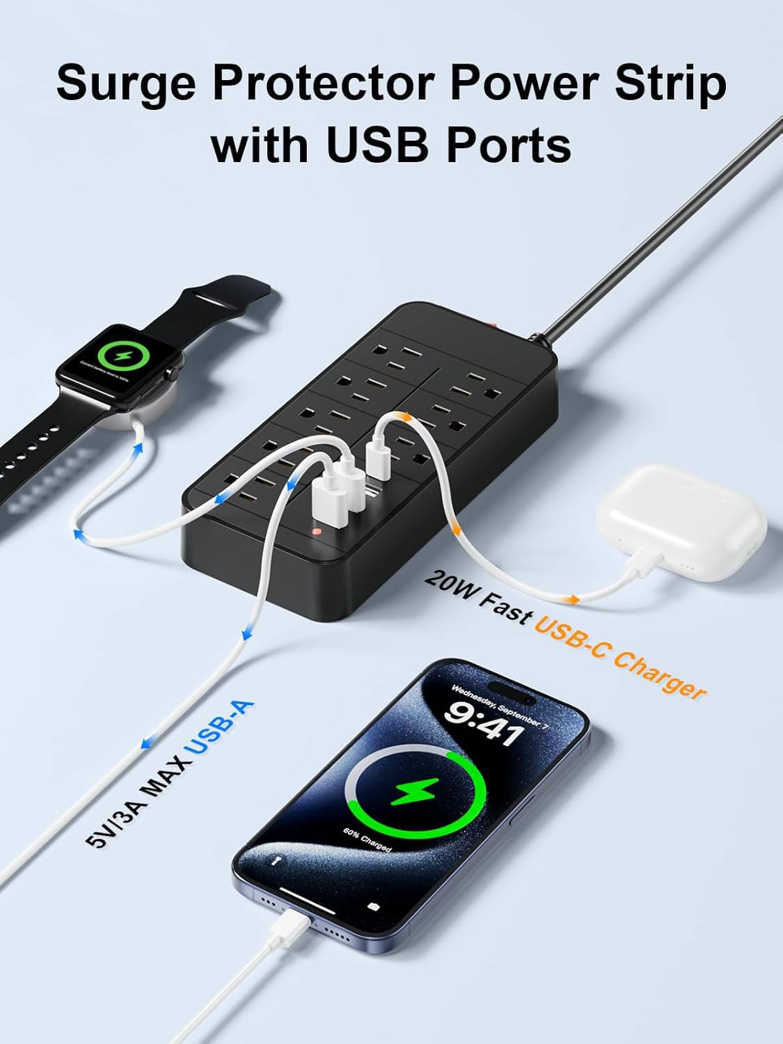 USB Charging Station harger Station Hub, USB Wall Charger has Fast Charging auto-Detection Technology Safety Guarantee for Cell Phones, Tablets