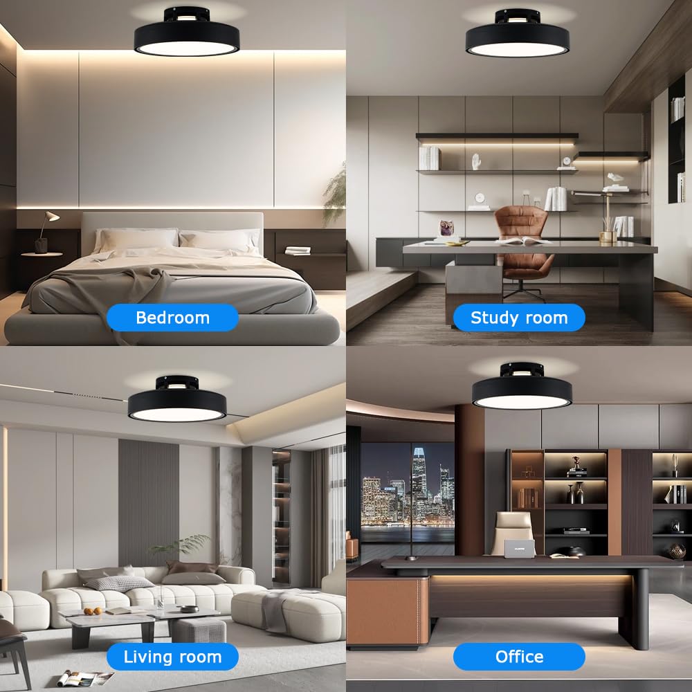 Klmeiday Ceiling Fans with Lights and Remote, Flush Mount Modern Bladeless Ceiling Fan with Light, 6 Speeds, Stepless dimming and CCT 3000K-6000K LED