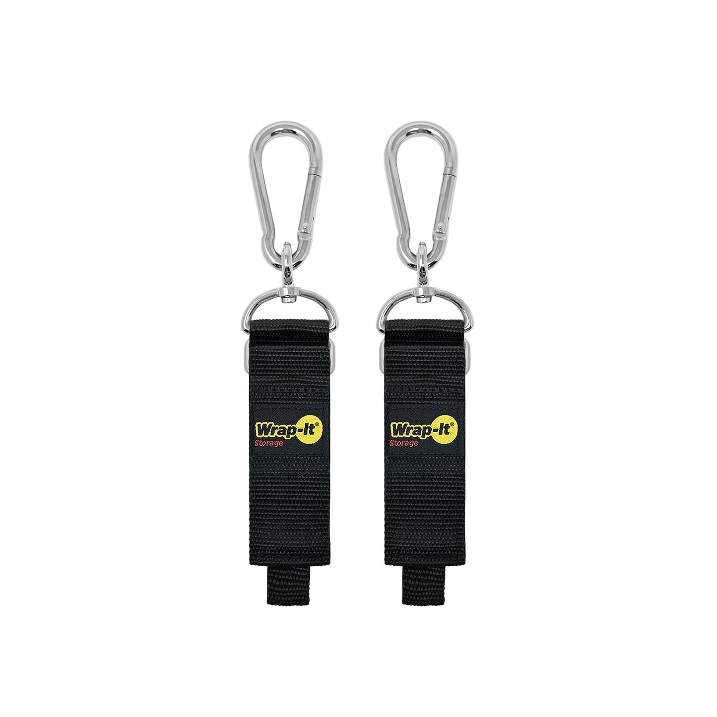 Hook 'n Hang Wrap-It Storage Straps - 12" (2-Pack) Black - Carabiner Straps for Cord Storage or Garden Hose Holder