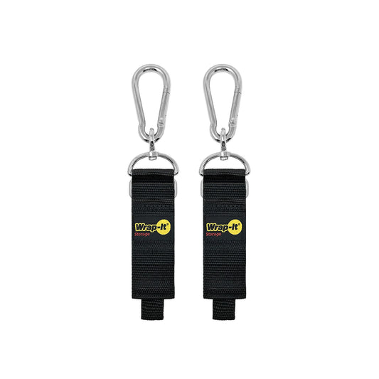 Hook 'n Hang Wrap-It Storage Straps - 12" (2-Pack) Black - Carabiner Straps for Cord Storage or Garden Hose Holder