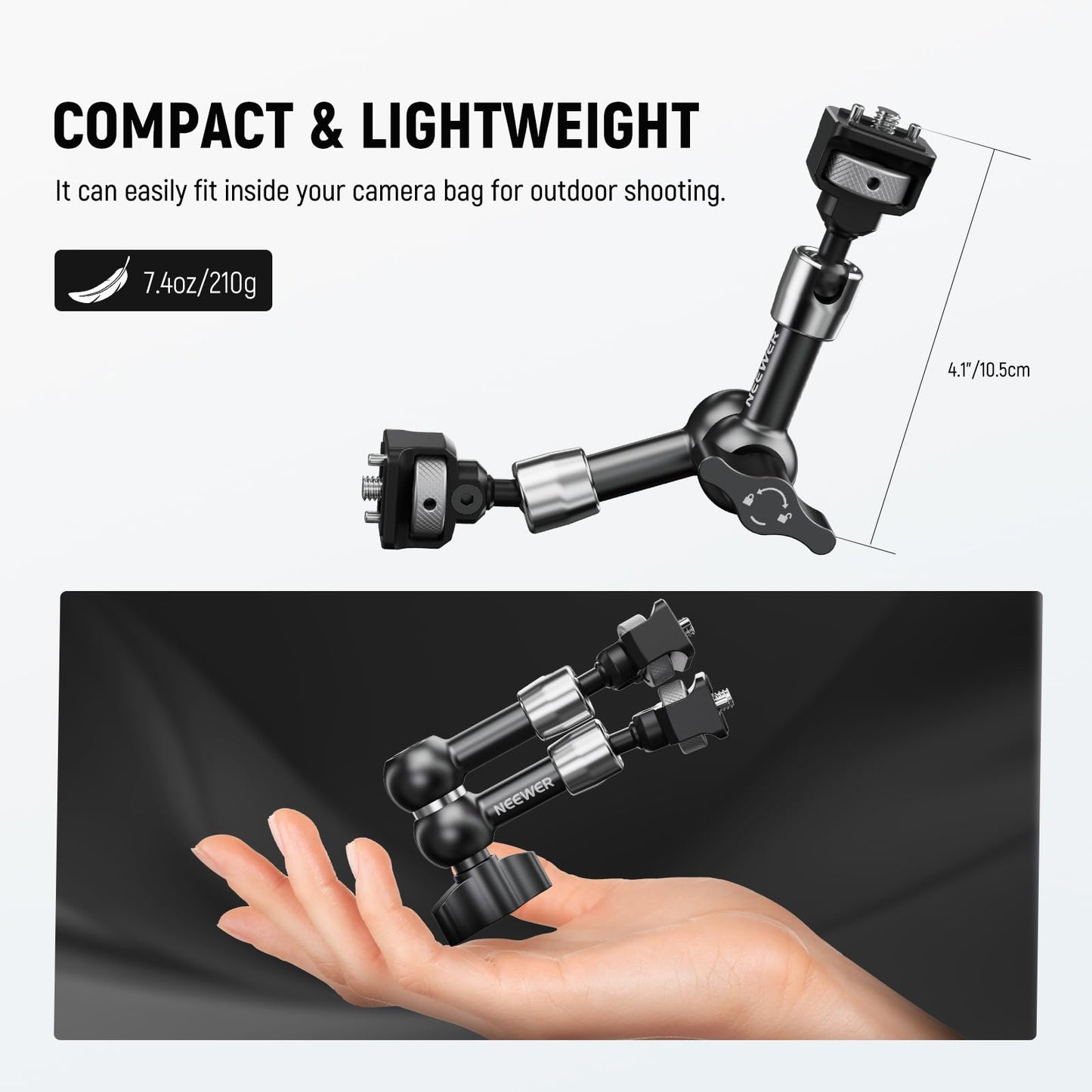 NEEWER 7" Articulating Magic Arm with 360° Ball Heads & Locating Pins for ARRI, Camera Monitor Mount with 1/4" Screws for DSLR Action Camera Monitor