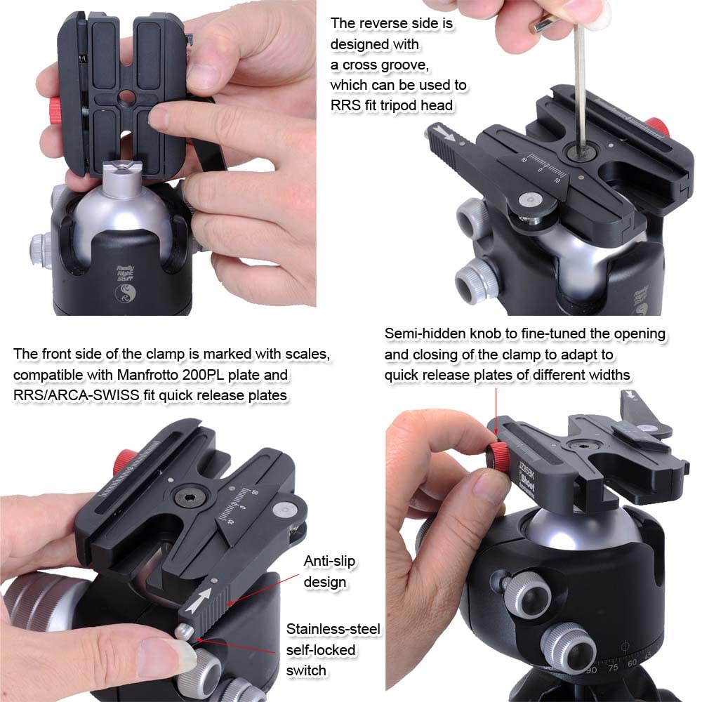 iShoot All-Metal Quick Self-Locked Long Lever Clamp Converter Adapter with Knob Fine-Tuned, Compatible with Manfrotto 200PL Plate & Arca-Swiss Fit