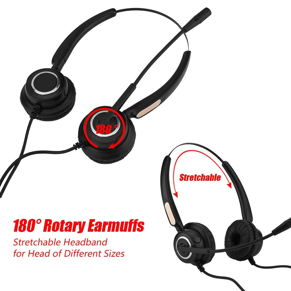 Sanpyl USB Call Center Office Headphone, Binaural Stretchable Over Ear Telephone Headset, Hands Call, Noise Cancelling Microphone, Mute Function