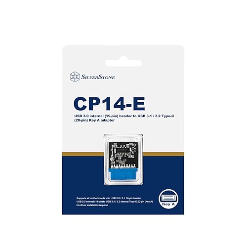 Silverstone CP14-E, USB 3.0 Internal 19 Pin Header to USB 3.1/3.2 Type-C (20 Pin) Key A Adapter Card for USB Type-C Port, SST-CP14-E