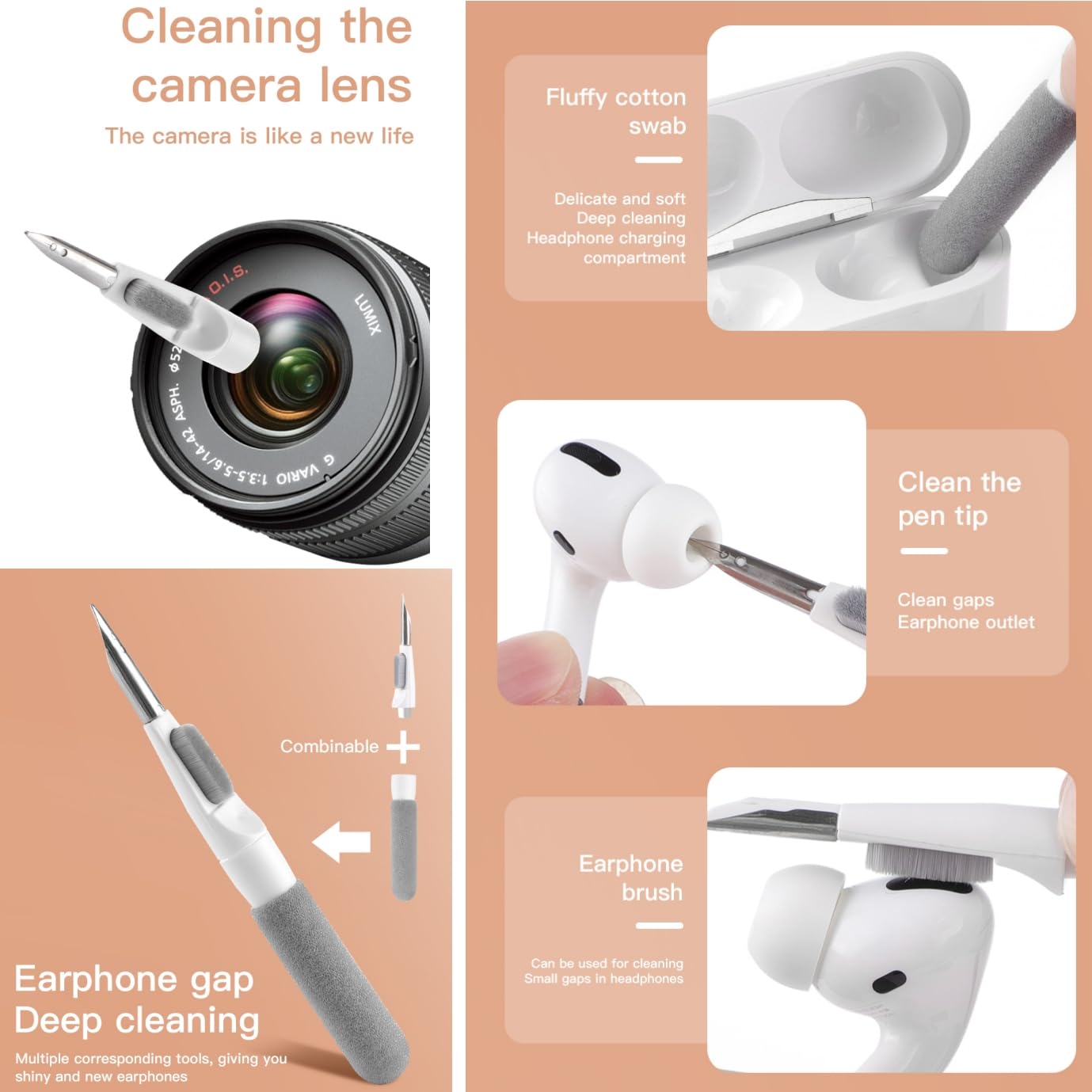 Novovida 10-in-1 Camera Laptop Phone Cleaner Kit, Computer Screen Keyboard Brush Cleaning Spray for Phone, Pad, Electronic Device Clean Tool for PC