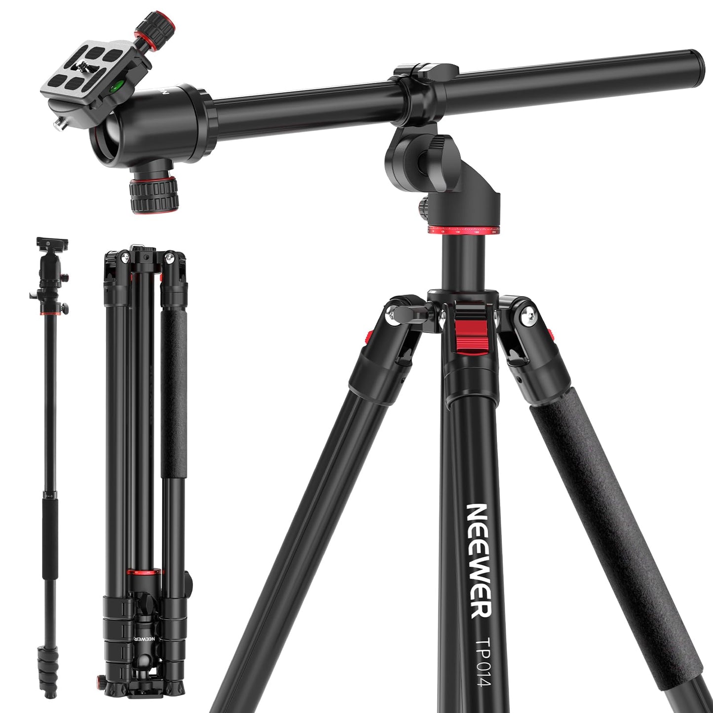 NEEWER Basics Overhead Camera Tripod Monopod with Ball Head & Horizontal Center Column, 76 Inch Tall Metal DSLR Video Travel Stand, Arca Type QR Plate