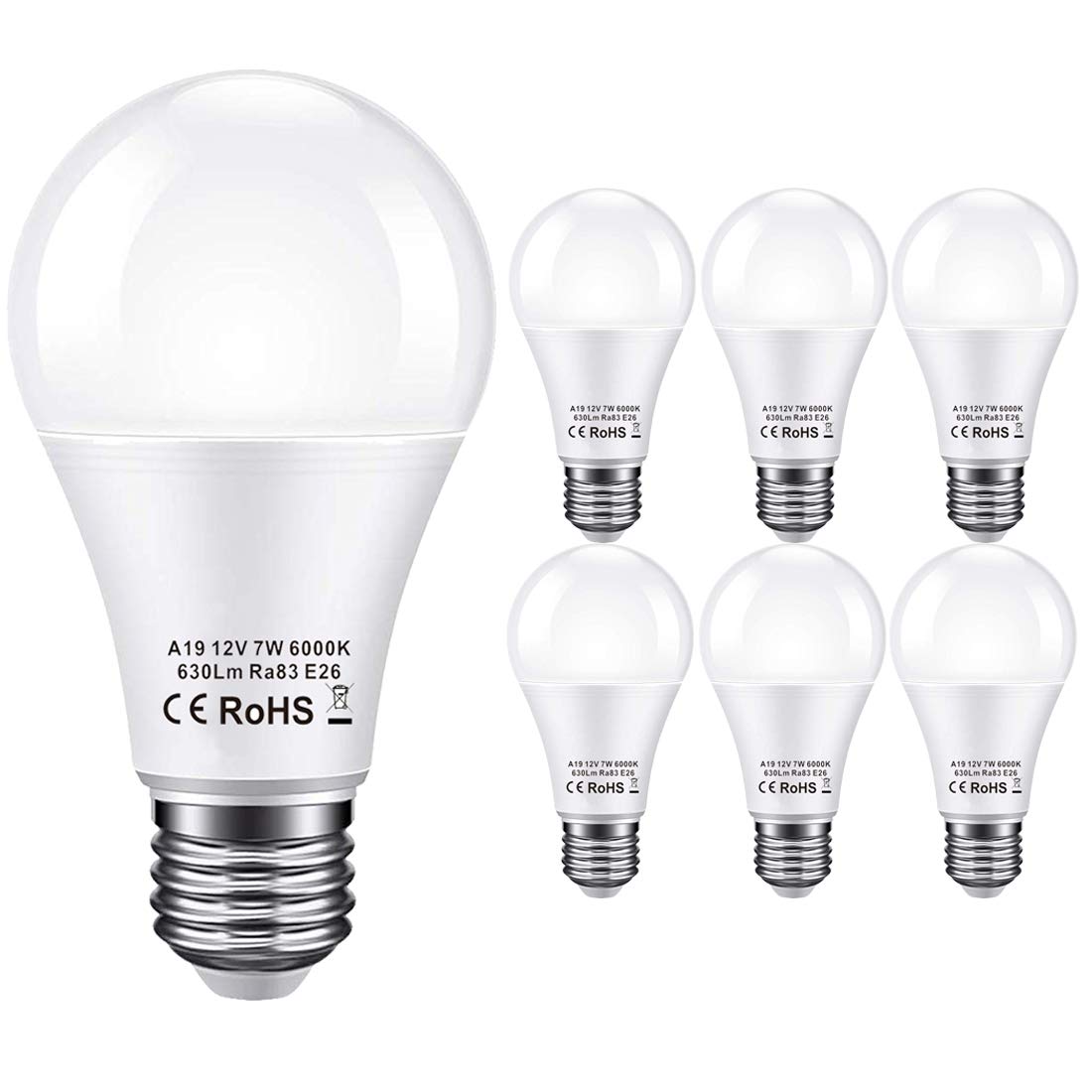 BAYSHE 12V Low Voltage LED Light Bulb E26 Base, 7W 630LM Cool White 6000K
