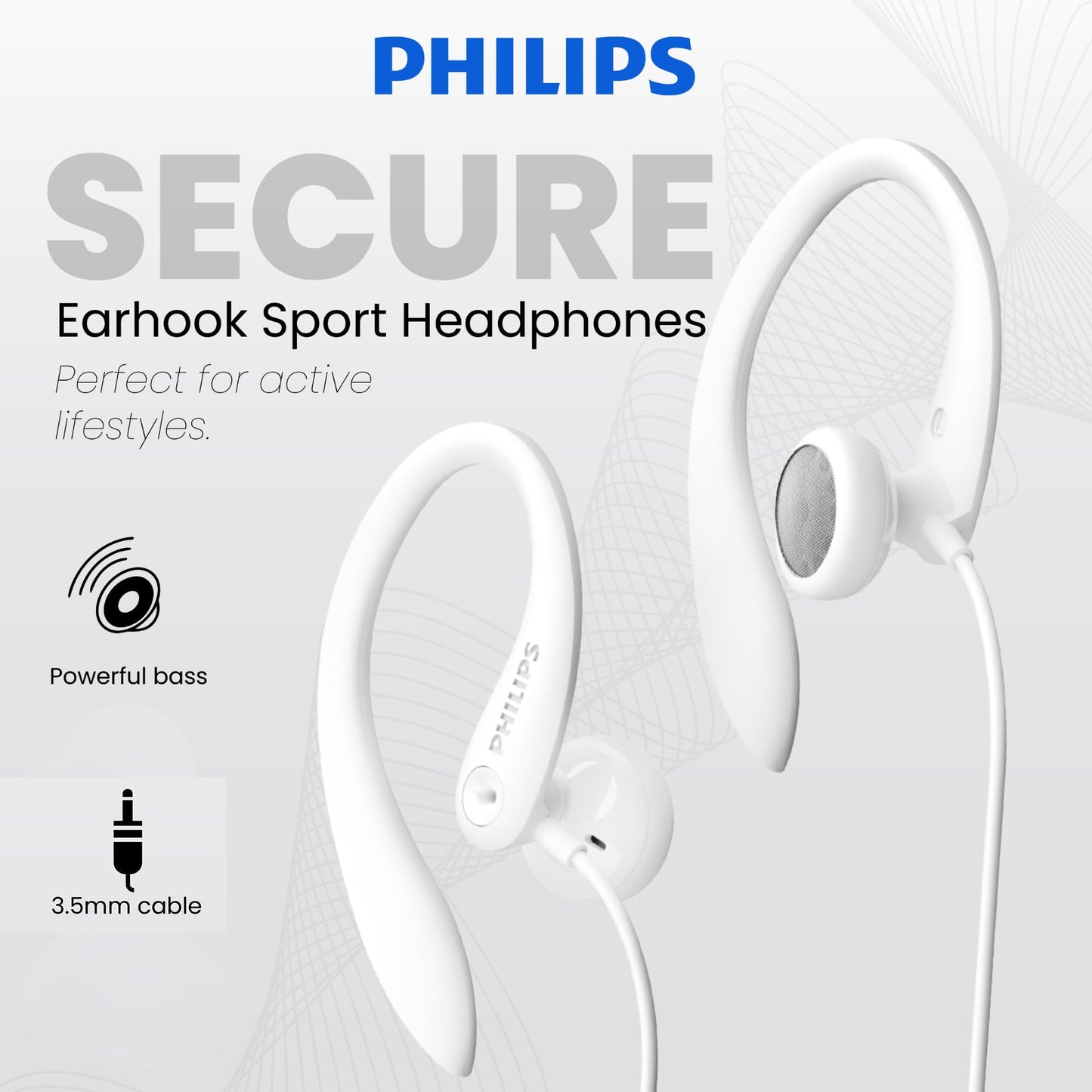PHILIPS SHS3200WT Flexible Earhook Headphones, White