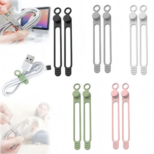Data Cable Organizer, Upgraded Silicone Cable Ties Reusable Cable Management Organizer, 106mm Multipurpose Elastic Cord Organizers for Bundling